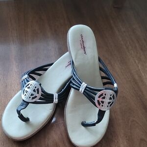 cloudwalkers Black Multi-Strap Toe-Post Sandals with Silver Medallions